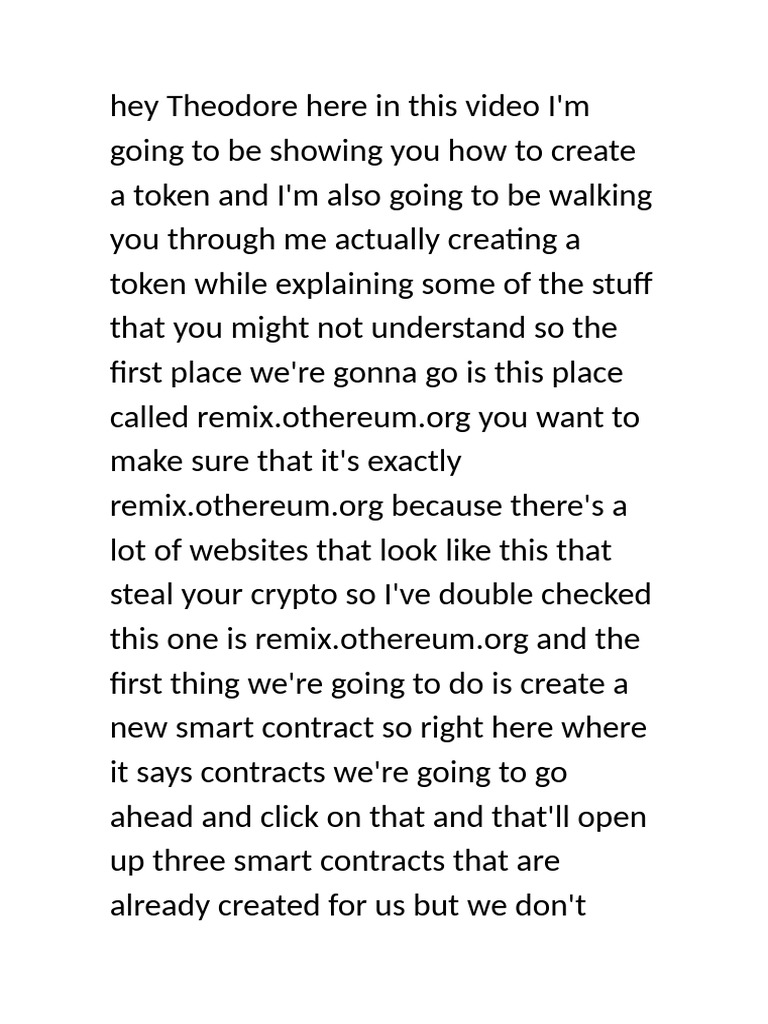 Transcript of How To Create A Token (Step-by-Step ERC20 Code Explained ...
