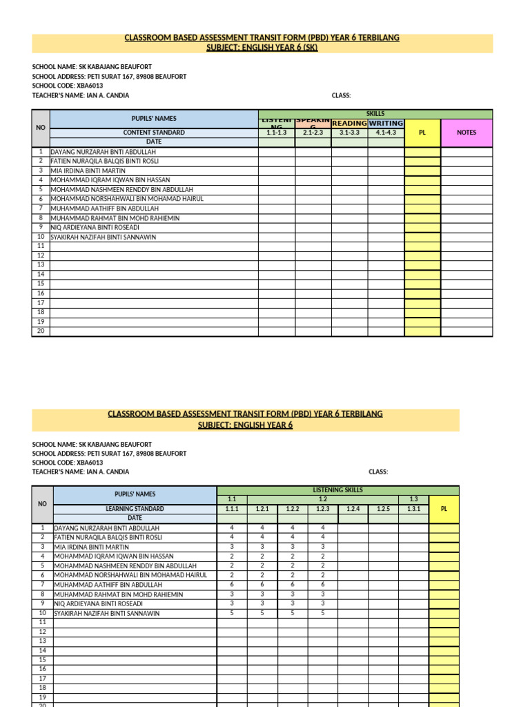 PBD TRANSIT FORM ENG Y6 (Version 2) | PDF