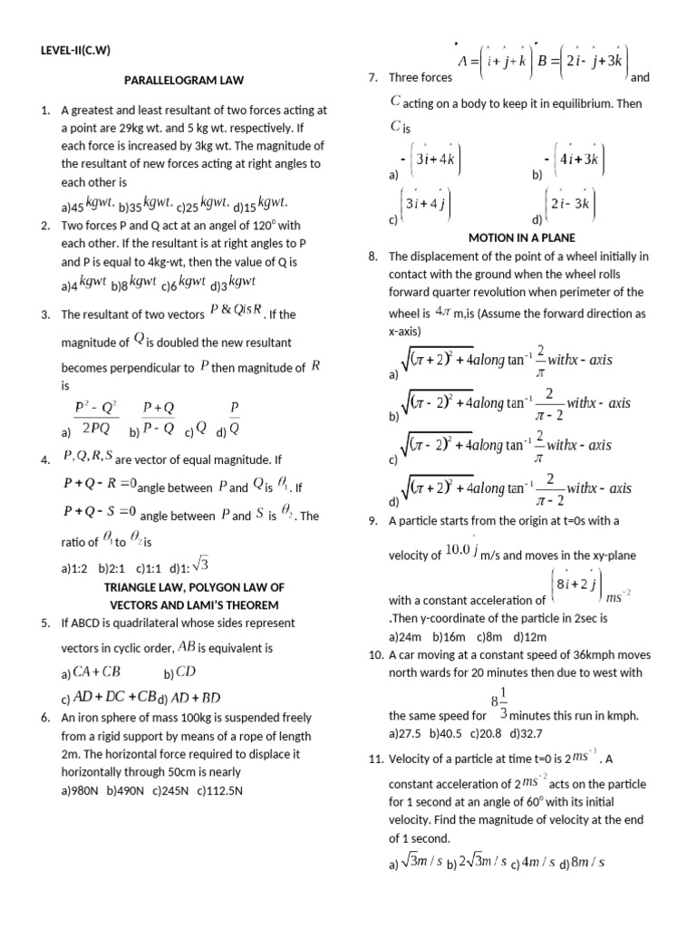 Level (Ii) - 2 | PDF | Acceleration | Velocity