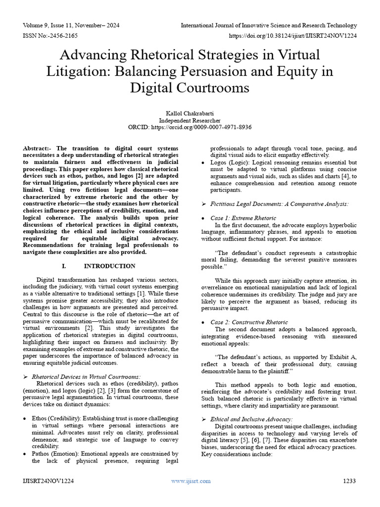 Advancing Rhetorical Strategies in Virtual Litigation: Balancing ...