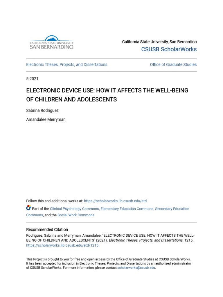 Electronic Device Use - How It Affects The Well-Being of Children | PDF ...