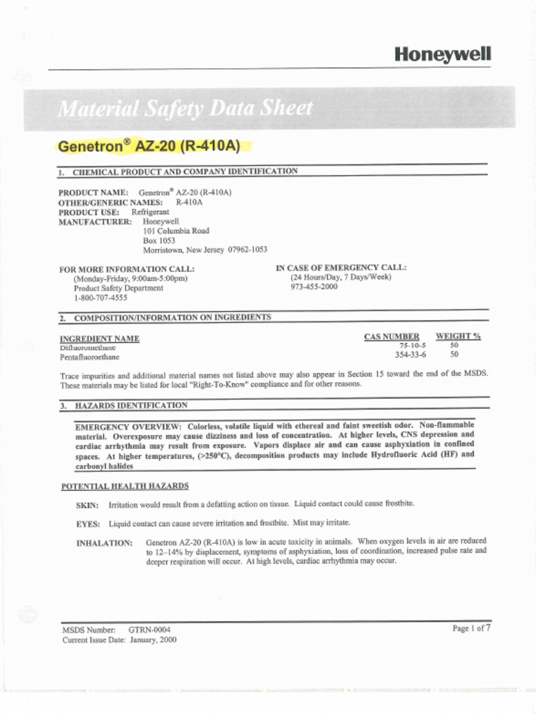 Genetron AZ-20 (R-410A) | PDF