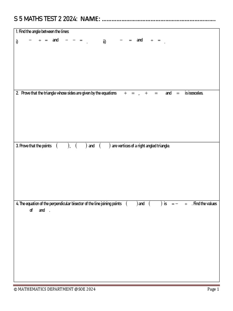 S5 Maths Test 2 2024: Geometry Problems | PDF