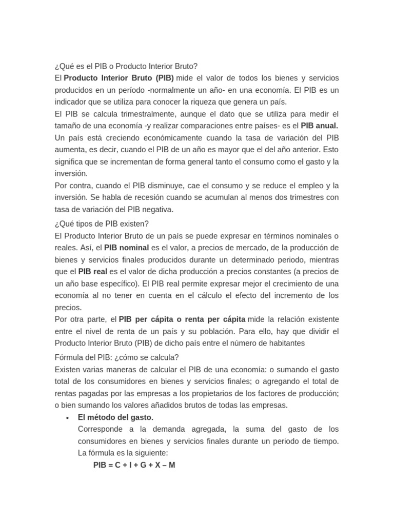 Qué Es El PIB o Producto Interior Bruto | PDF | Producto Interno Bruto ...