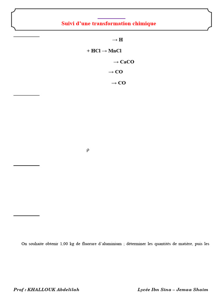Réactions chimiques et calculs stœchiométriques | PDF | Alumine | Hydrogène