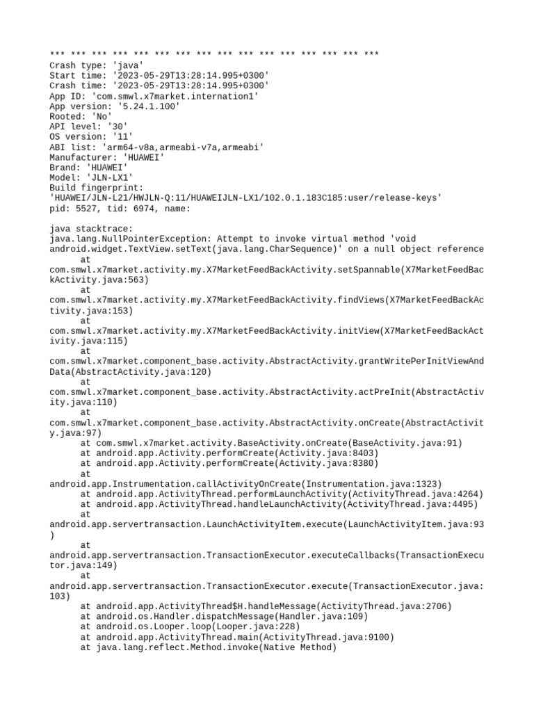 Java Crash: NullPointerException Issue | PDF | Java (Programming ...