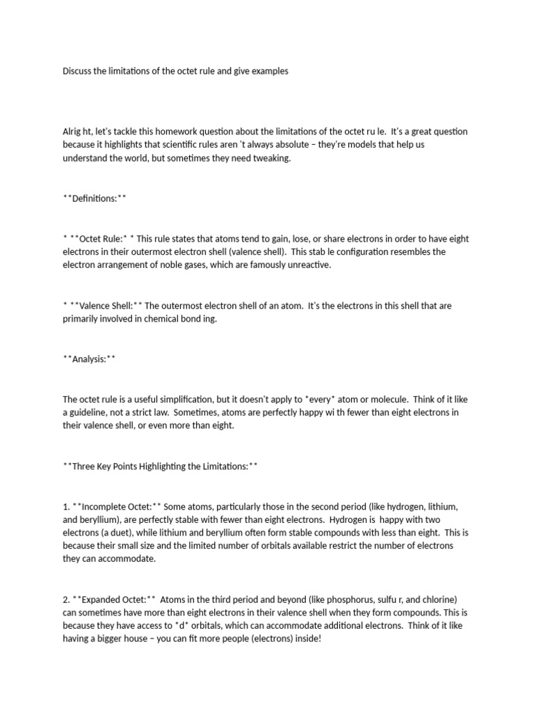 Discuss The Limitations of The Octet Rule and Give Examples | PDF ...