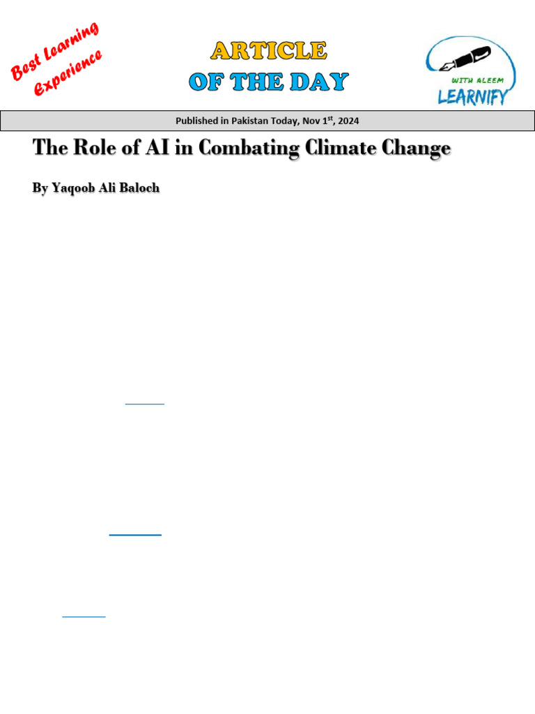 VIP - Article of The Day - The Role of AI in Combating Climate Change ...