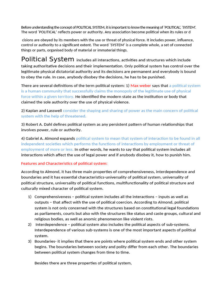 Understanding Political Systems Explained | PDF | System | Socialization