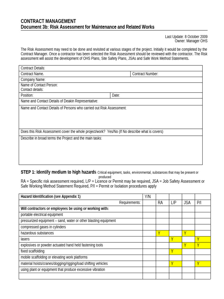 Risk Assessment for Maintenance Works | PDF | Risk Assessment ...