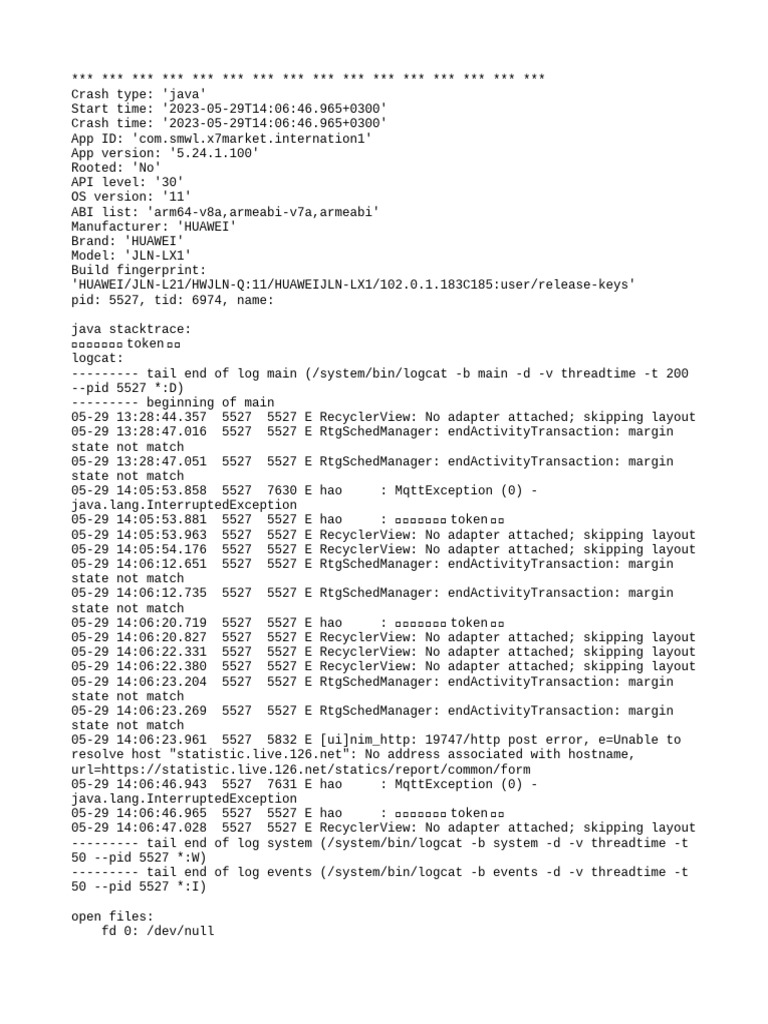 Java Crash Report for Huawei App | PDF | Computer Science | Computer ...