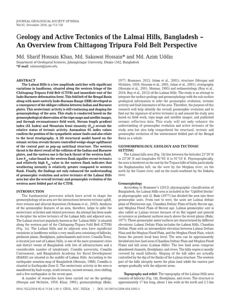 Tectonic Evolution of Lalmai | PDF | Geomorphology | Fault (Geology)