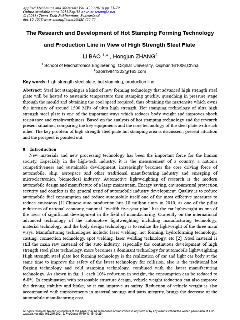 Hot Stamping of High Strength Steel | PDF | Steel | Metals