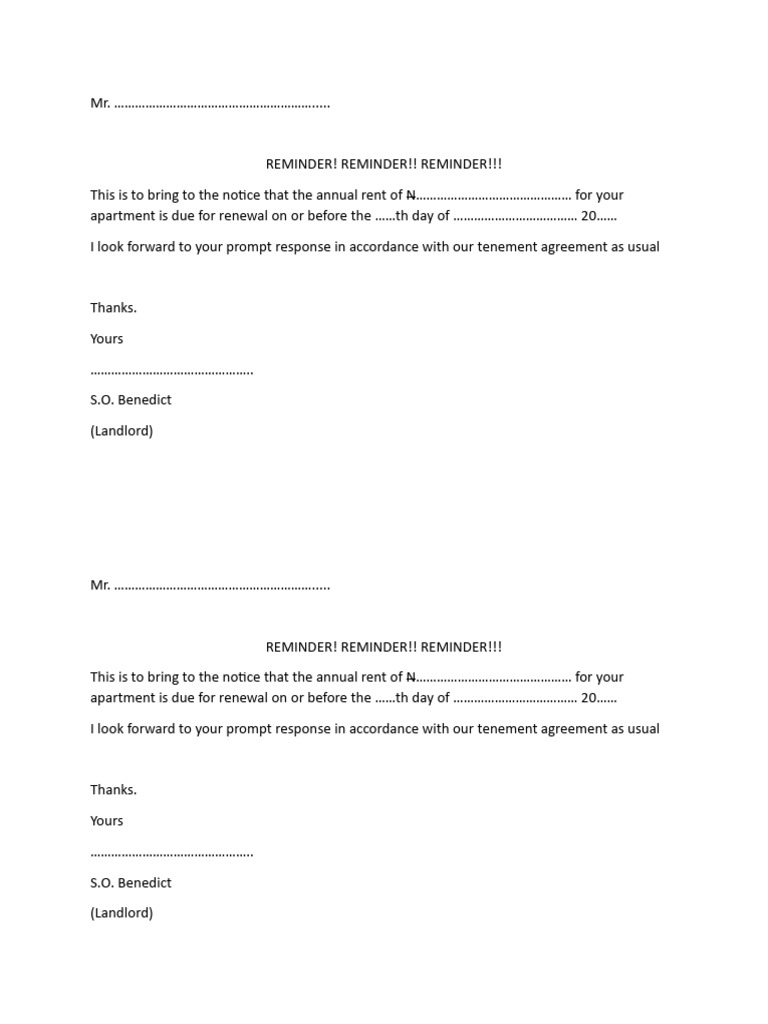 Tenant Rent Renewal Notice | PDF