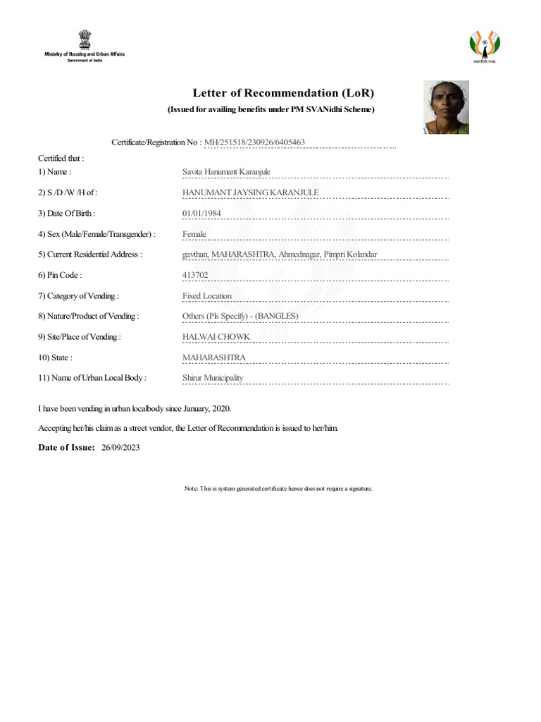 MH 251518 230926 6405463 - LORCertificate | PDF