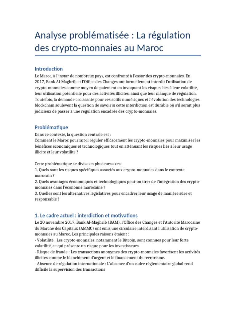Analyse Regulation Cryptomonnaies Maroc | PDF | Crytomonnaies | Bitcoin