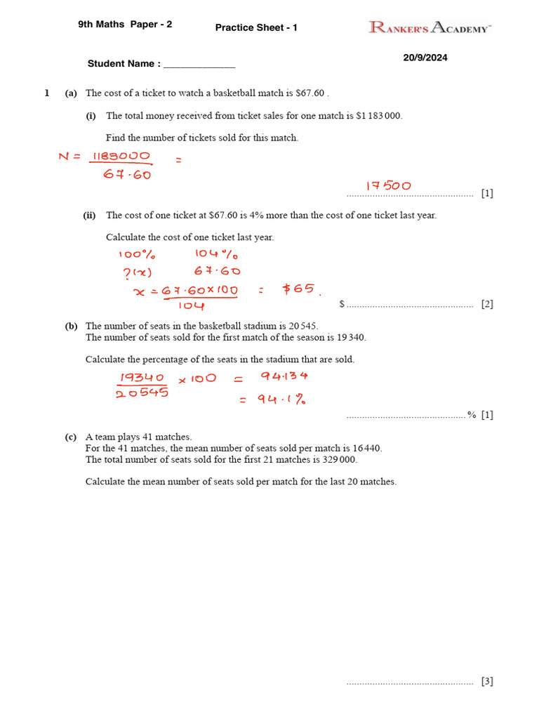 9th Grade Maths Practice Paper 2 | PDF | Discrete Mathematics ...