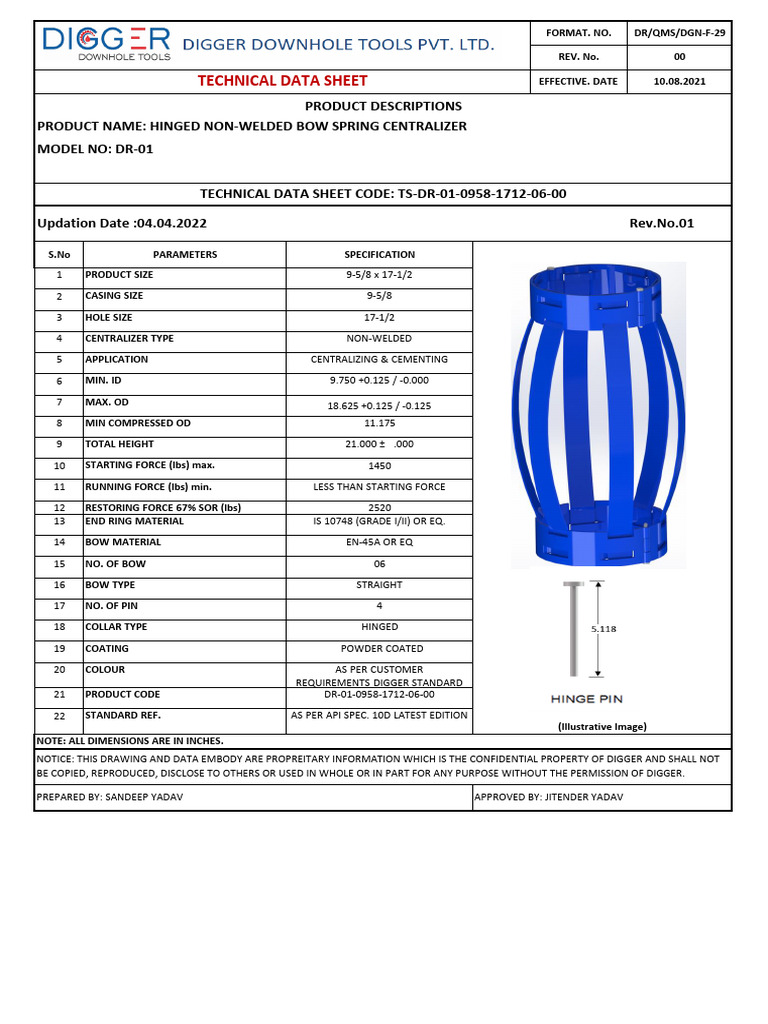 Hinged Non-Welded Bow Spring Centralizer | PDF