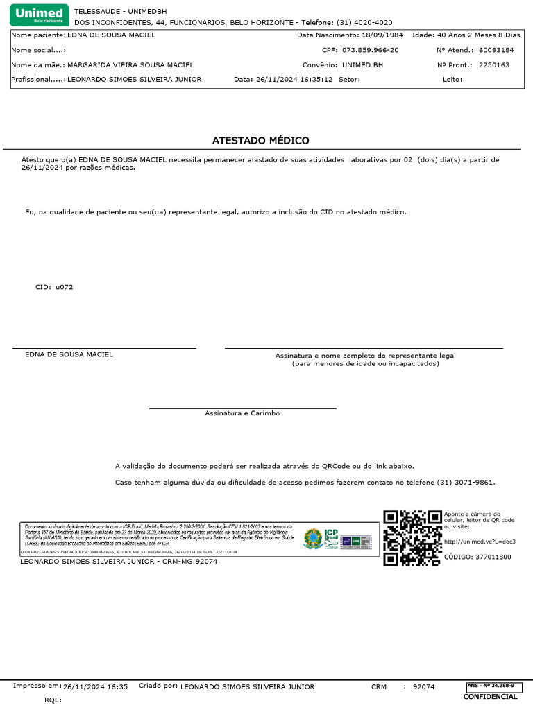 Atestado Medico Com CID | PDF
