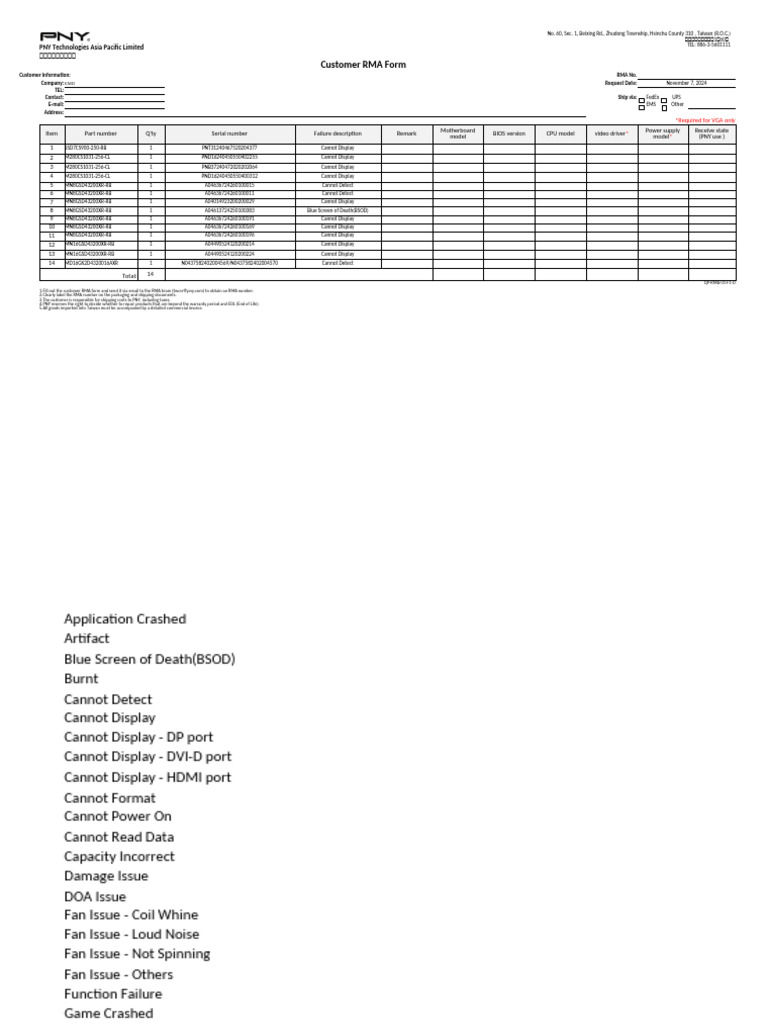 QP-RMA-01-F1-D Customer RMA Form November | PDF | Microcomputers ...