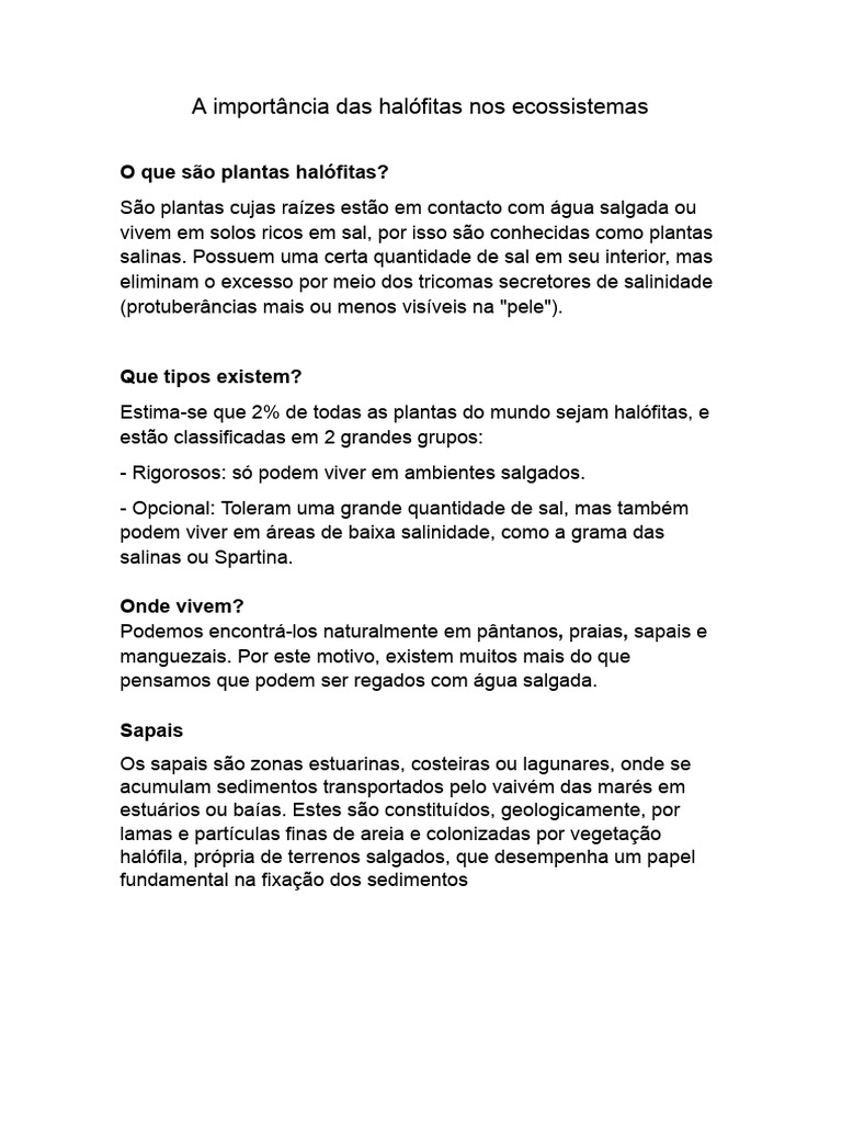 Halófitas: Importância e Adaptações | PDF | Folha | Plantas