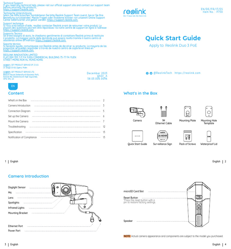 Reolink Duo 3 PoE Quick Start Guide | PDF | Camera | Recycling