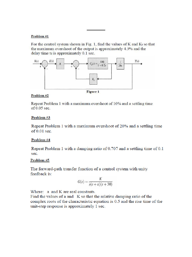 Control System I Assignment Problems | PDF