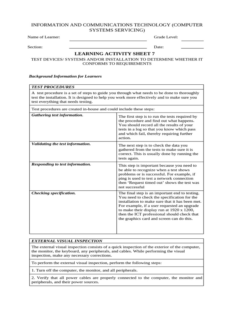 Computer Systems Testing Procedures | PDF | Computer Monitor ...