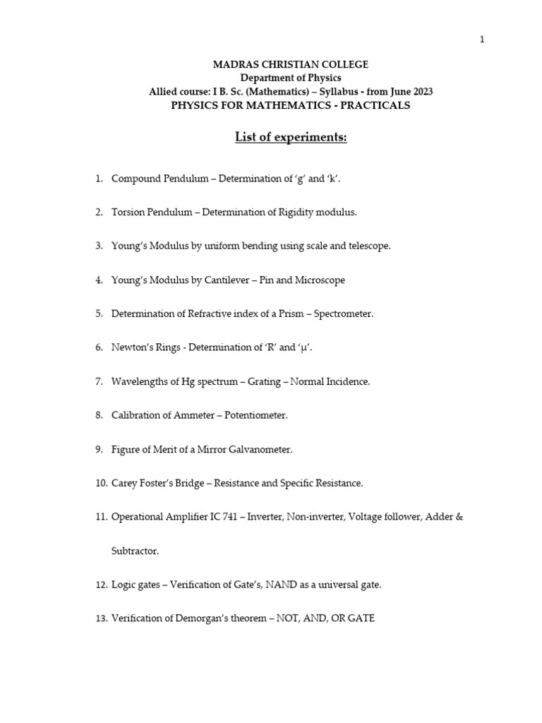 B.Sc. 1st Year Physics Lab Manual | PDF | Refractive Index | Metrology