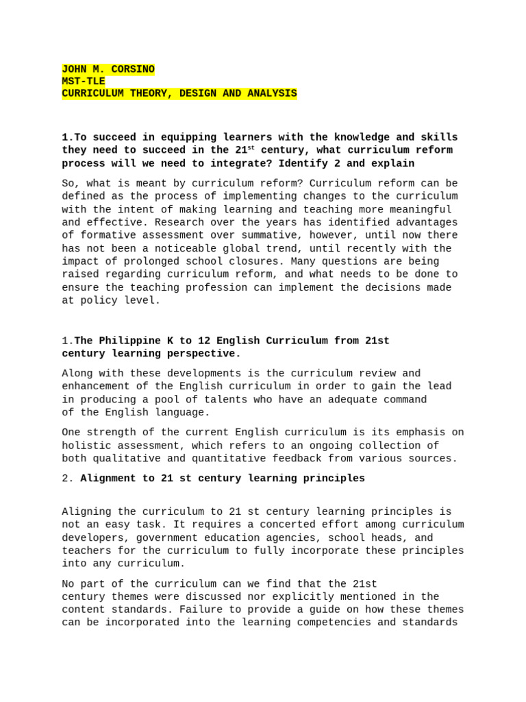 Curriculum Reform for 21st Century Learning | PDF | Curriculum | Learning