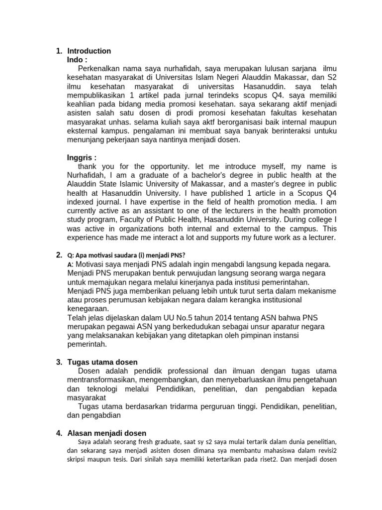 Profil dan Motivasi Nurhafidah sebagai Dosen | PDF