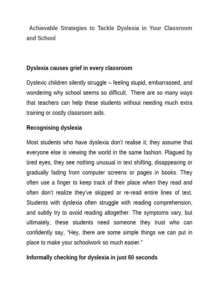 Effective Classroom Strategies for Dyslexia | PDF | Dyslexia | Classroom
