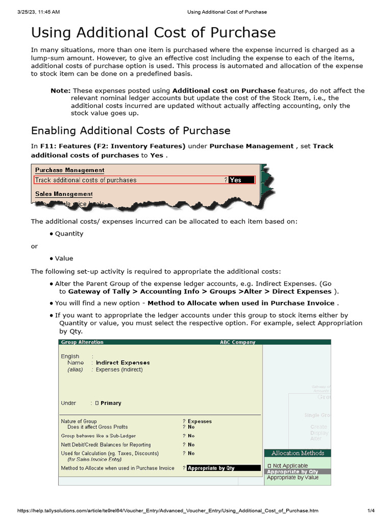 Using Additional Cost of Purchase | PDF | Cost | Expense