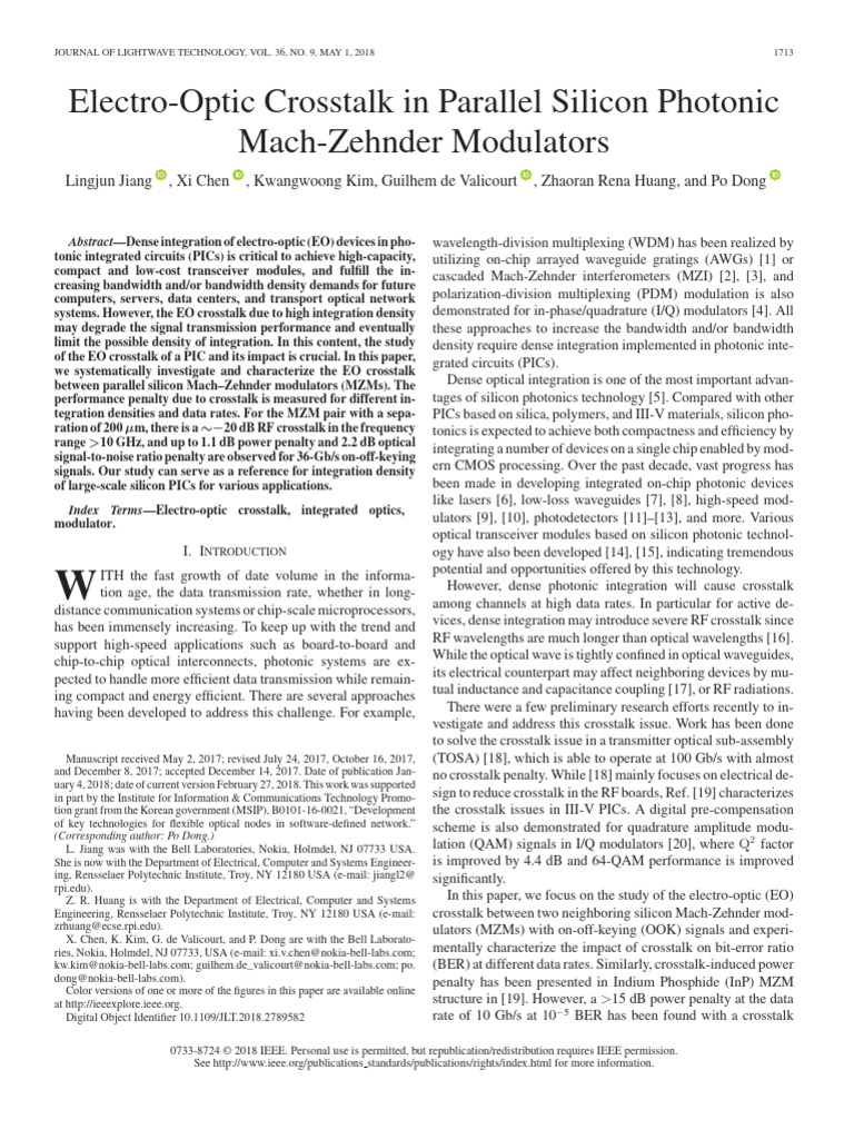 Electro-Optic Crosstalk in Silicon MZMs | PDF | Photonics | Decibel