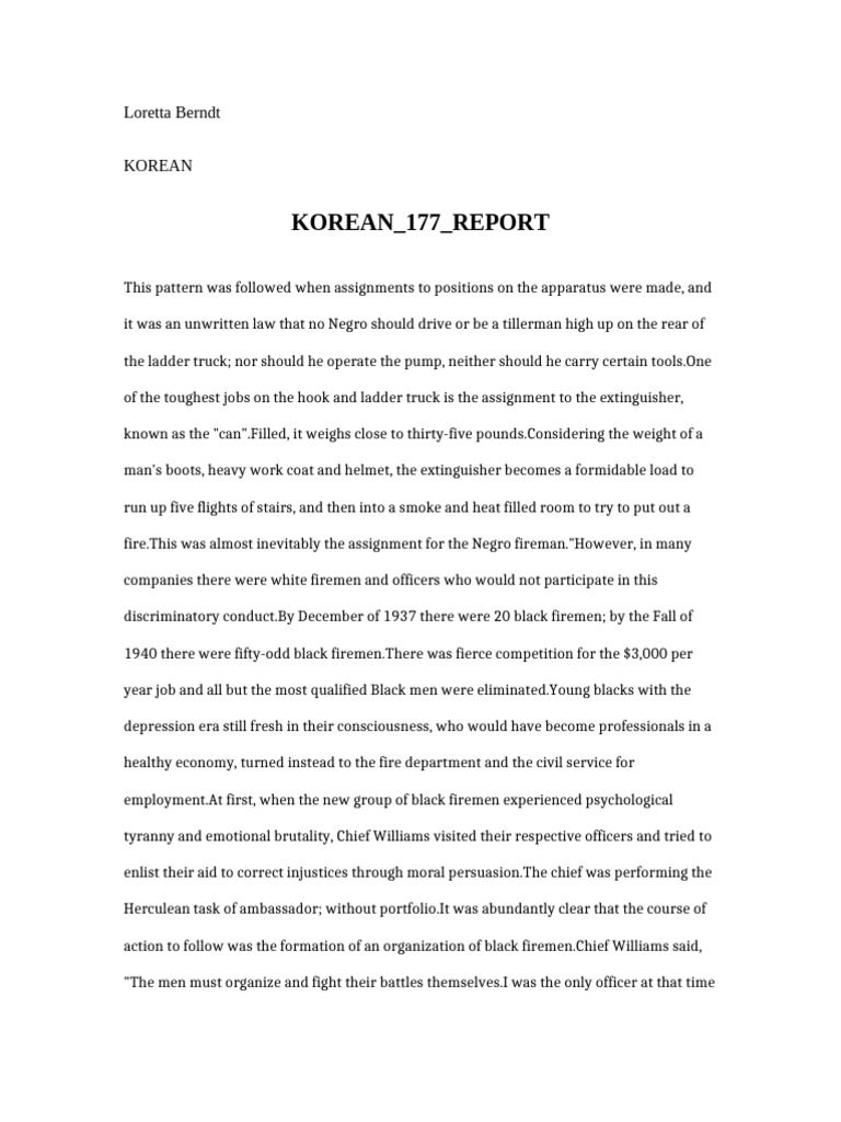 Korean 177 Report | PDF | The United States | Society Of The United States