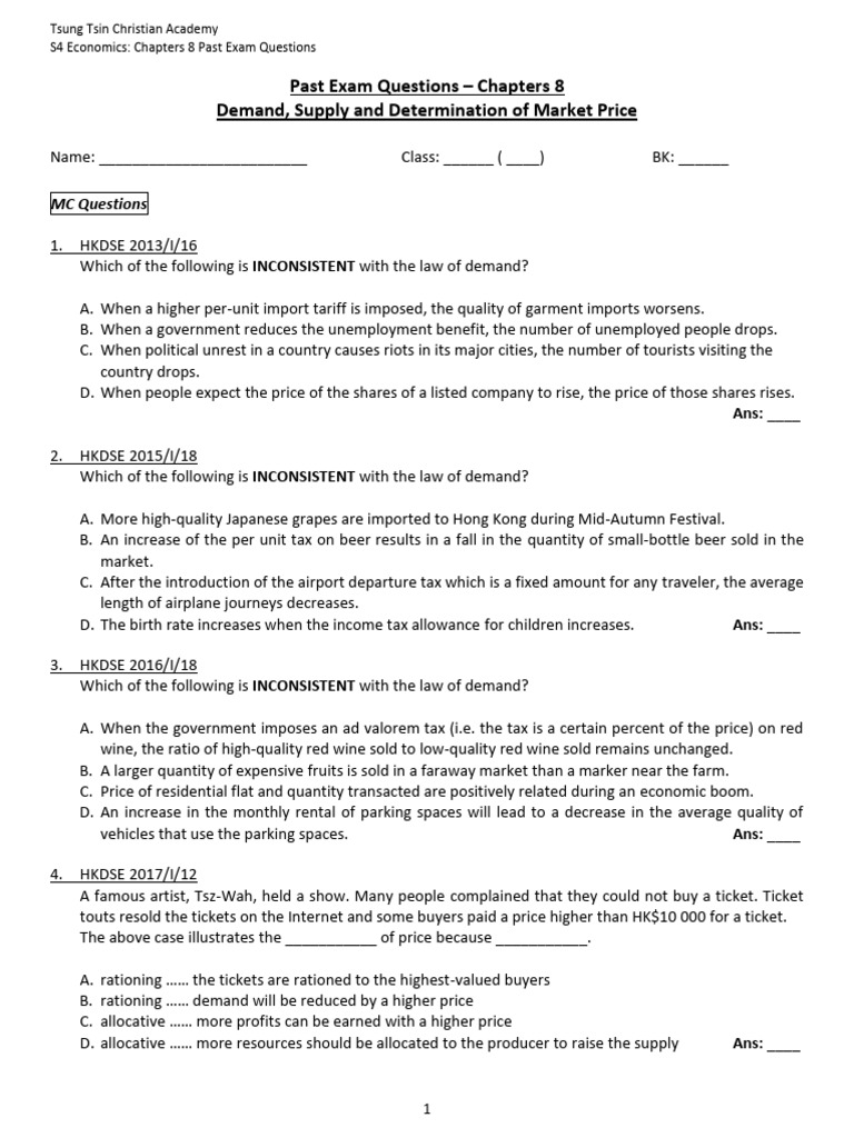 CH 8 Past Exam Questions | PDF | Taxes | Demand