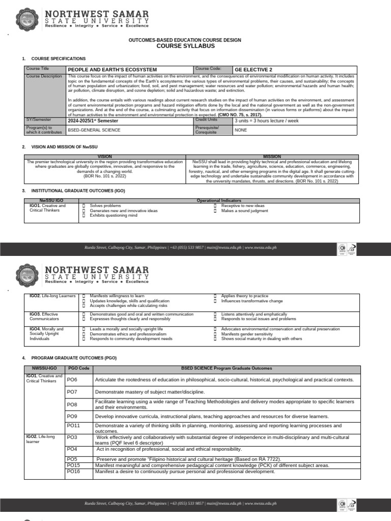 People and Earth's Ecosystem Syllabus | PDF | Biodiversity | Critical ...