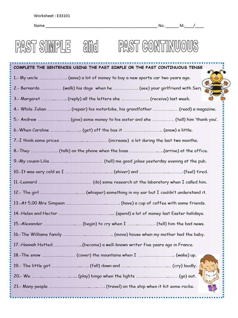 Past Simple and Continuous Worksheet | PDF