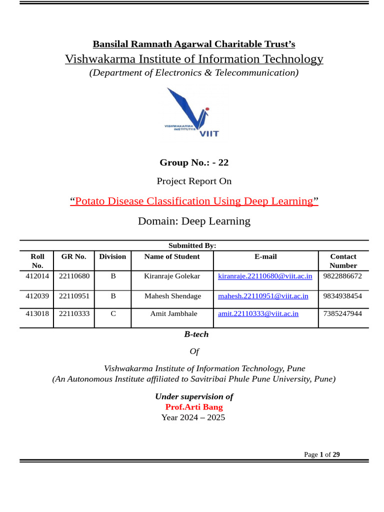 Deep Learning for Potato Disease Detection | PDF | Agriculture | Deep ...