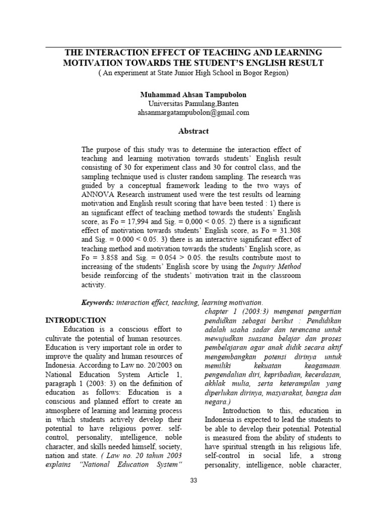The Interaction Effect of Teaching and Learning Mo | PDF | Motivational ...