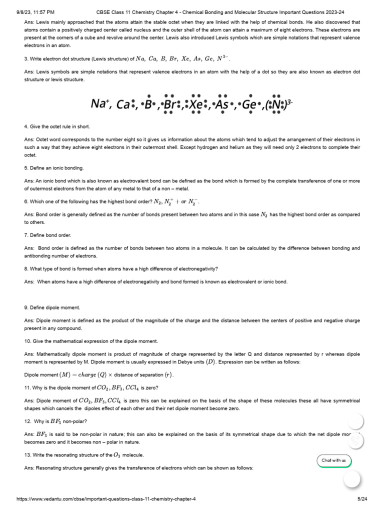 Ch4 Chem Theory Q | PDF | Chemical Polarity | Chemical Bond