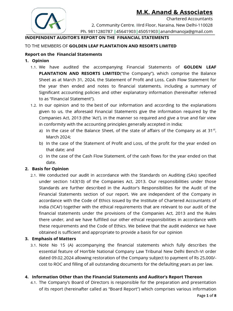 Audit Report 23 24 Pdf Audit Going Concern