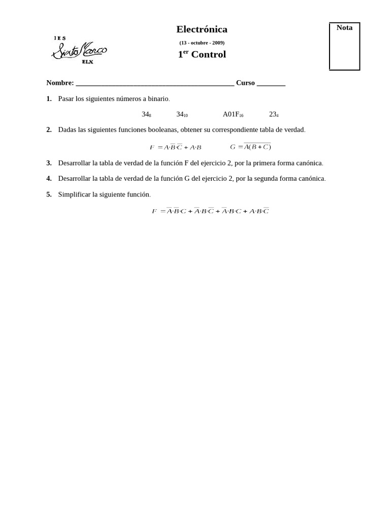 1er CONTROL DE ELECTRÓNICA E1E 13-10-09 | PDF