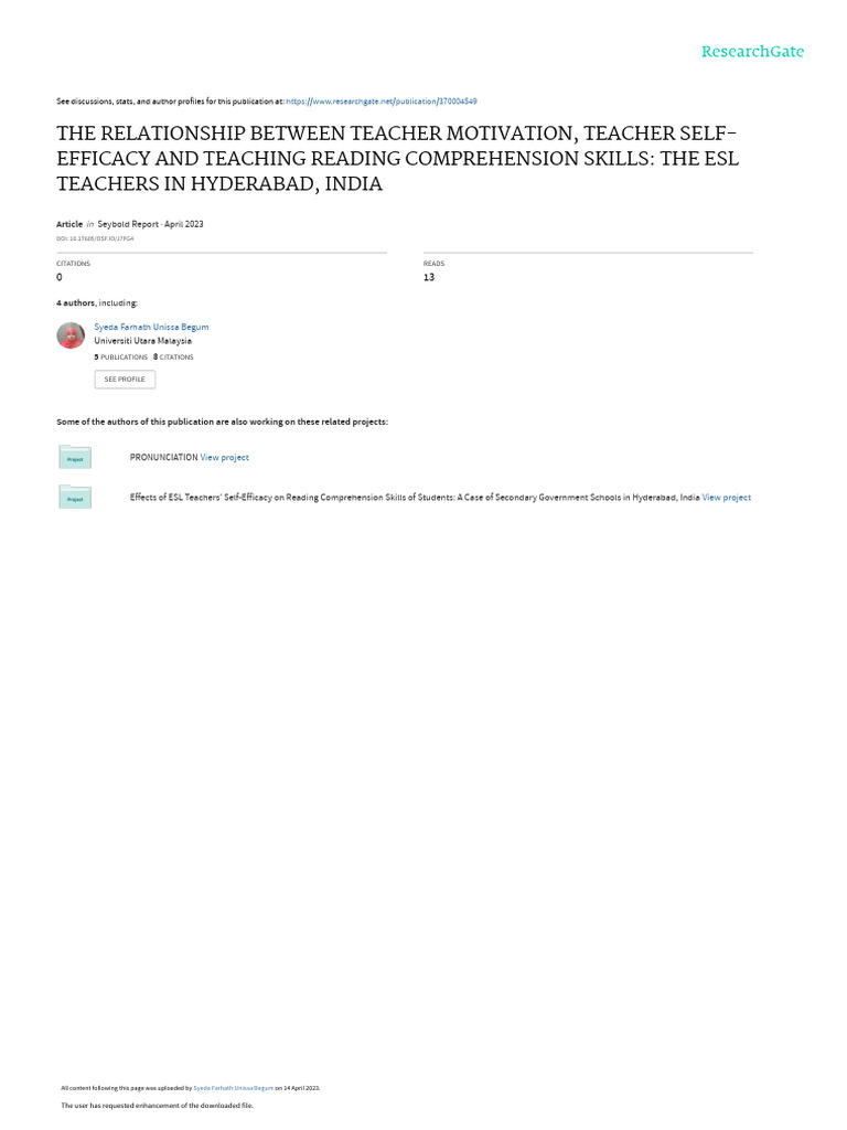 The Relationship Between Teacher Motivation, Teacher Self-Efficacy and ...