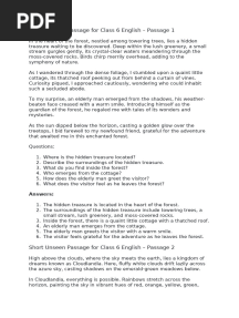 Short Unseen Passage For Class 6 English