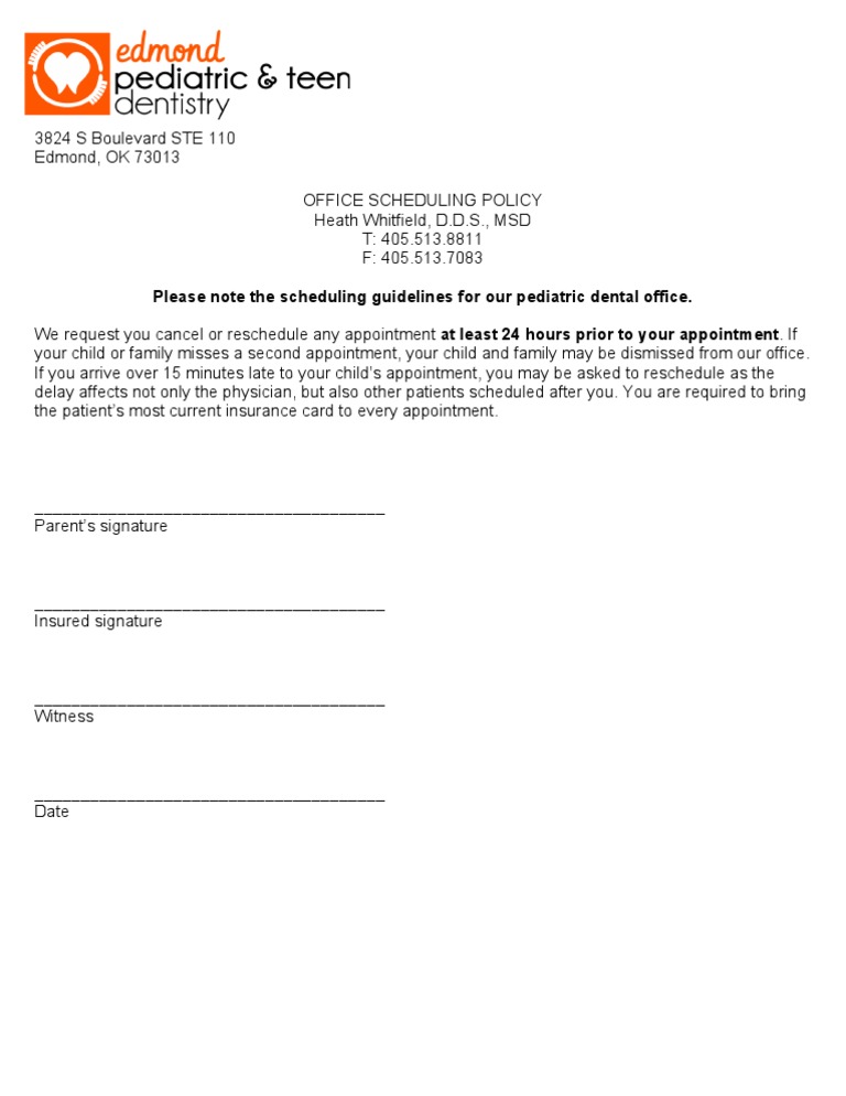 Pediatric Dental Office Scheduling Policy | PDF | Law