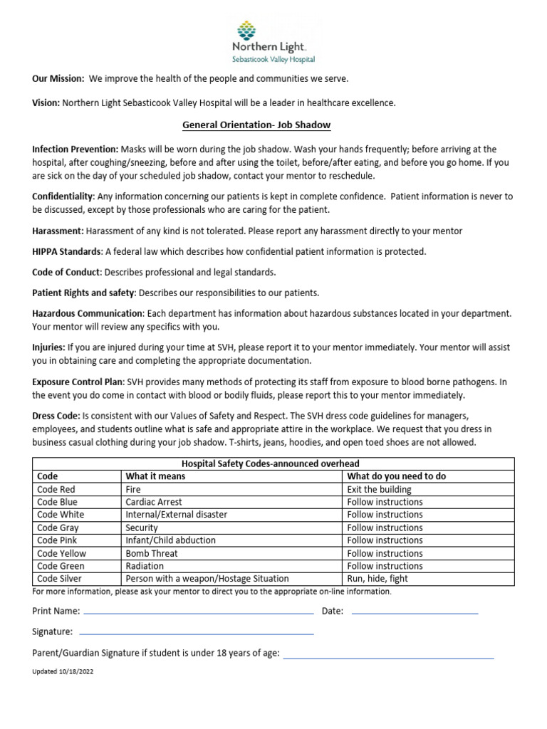 Job Shadow Orientation Guidelines | PDF | Clothing | Medicine