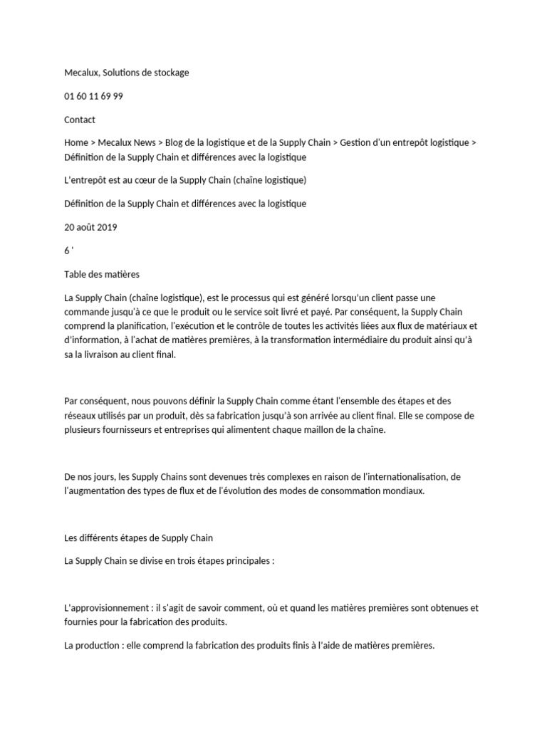 Gestion de la Supply Chain et Logistique | PDF | Logistique | Gestion ...