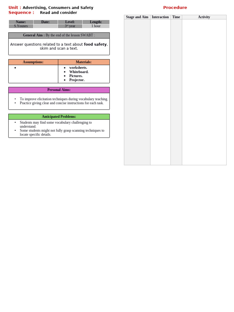 Safety First - Read and Consider Lesson Plan | PDF