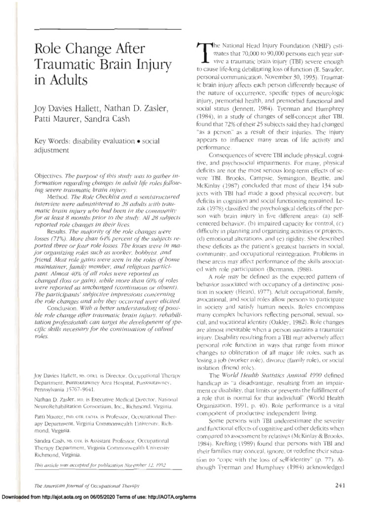 Role Changes Post-Traumatic Brain Injury | PDF | Traumatic Brain Injury ...